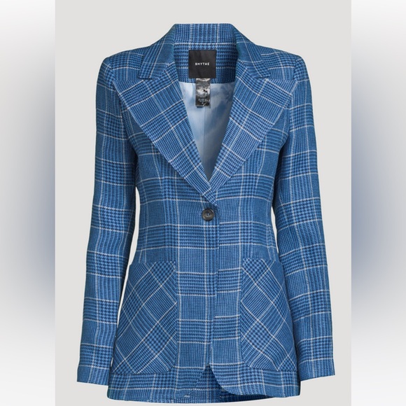 Smythe Birkin Blazer in Blue Plaid Print Size 6 - Picture 3 of 13